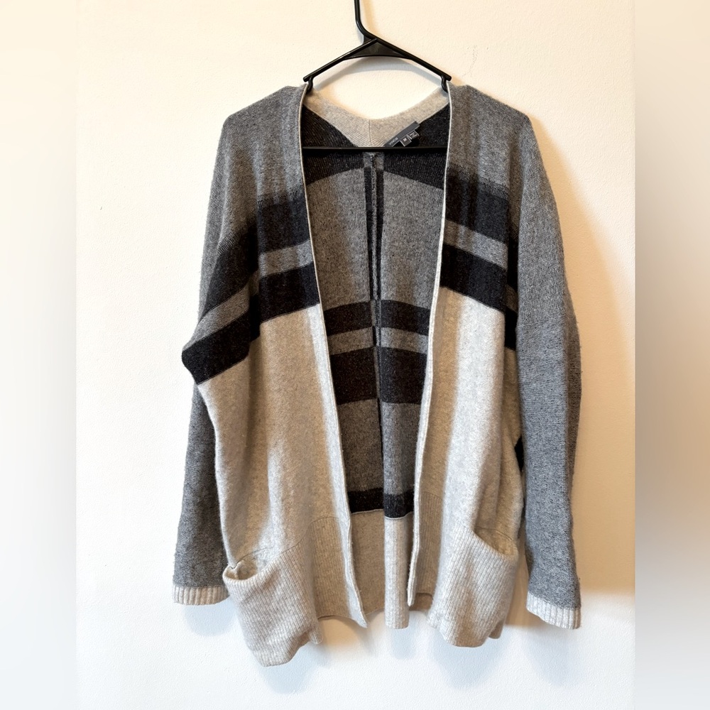 Vince Gray and Black Cardigan Cashmere Wool Sweater M